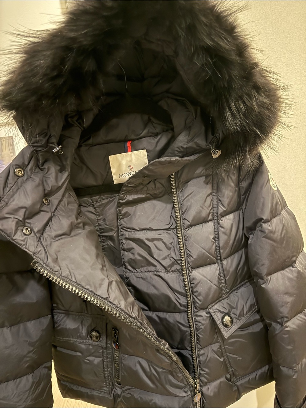Moncler Black Padded Down Jacket with Fur-Trim Hood - Picture 6 of 10